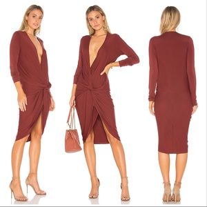 YFB Maroon Long Sleeve Deep V “Captive” Wrap Dress